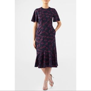 Eshakti Asymmetrical Flounce Hem Botanical Dress